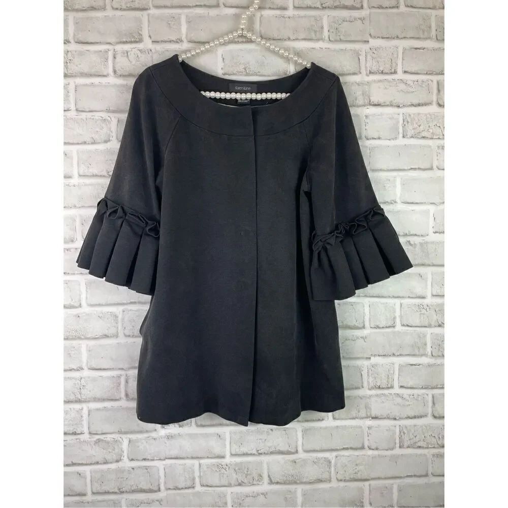 Karen Kane Over Jacket Cos Pleated 3/4 Sleeve Size Medium Black Elegant